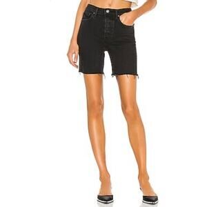 GRLFRND Black Cotton High Rise Riley Raw Hem Denim Shorts in Downtown Size 27